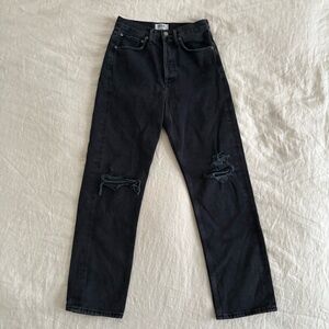 AGOLDE 90s Distressed Mom Jeans High Rise Straight Leg in Black Size 24